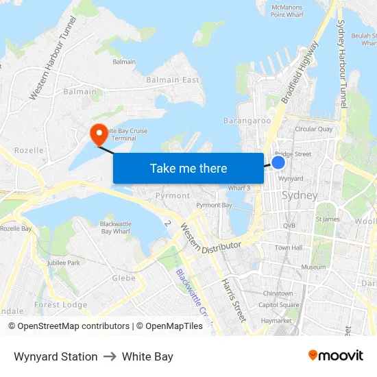 Wynyard Station to White Bay map