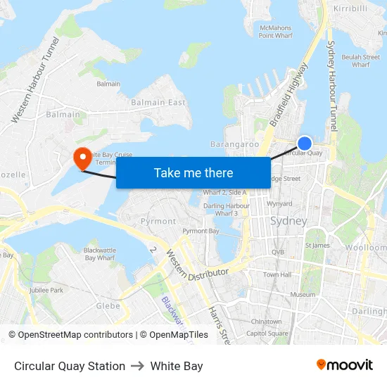 Circular Quay Station to White Bay map