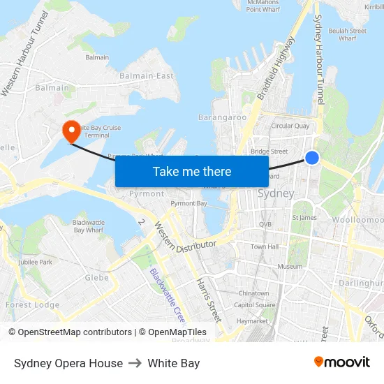Sydney Opera House to White Bay map