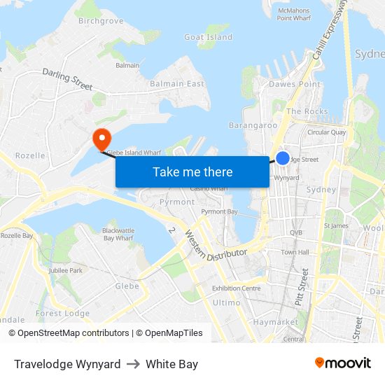 Travelodge Wynyard to White Bay map