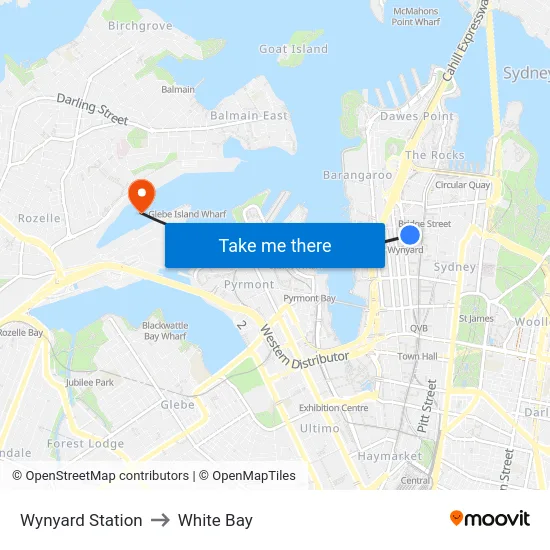 Wynyard Station to White Bay map