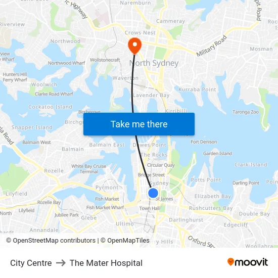 City Centre to The Mater Hospital map
