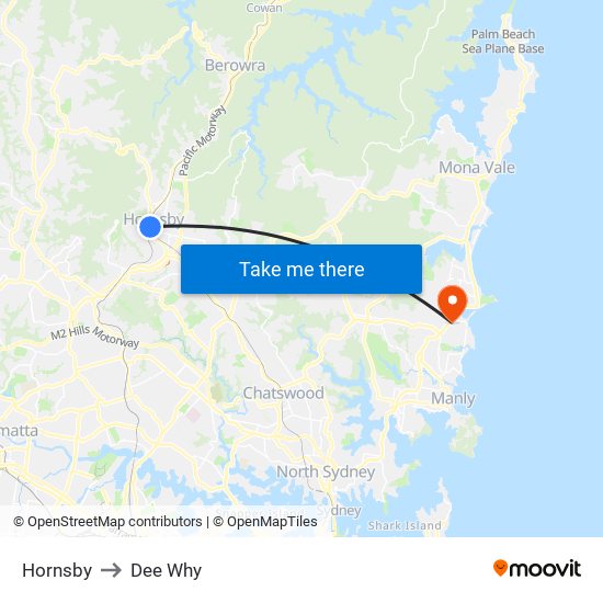 Hornsby to Dee Why map