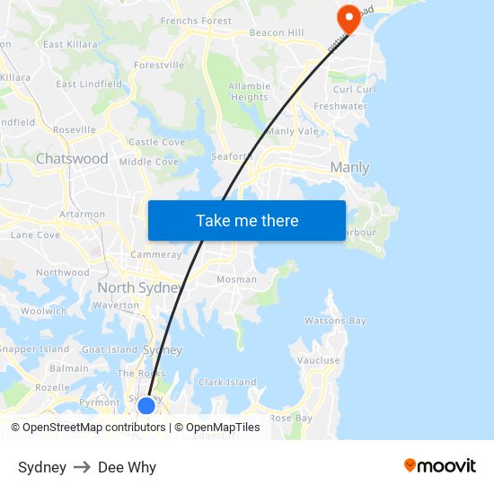 Sydney to Dee Why map