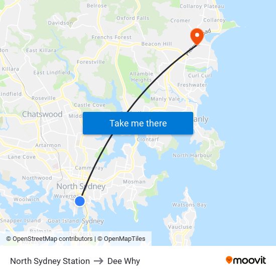 North Sydney Station to Dee Why map