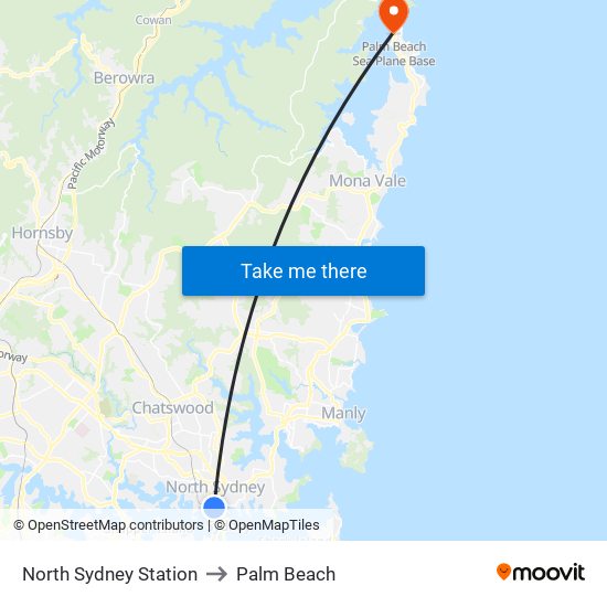 North Sydney Station to Palm Beach map