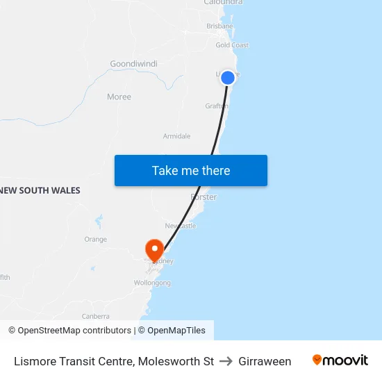Lismore Transit Centre, Molesworth St to Girraween map