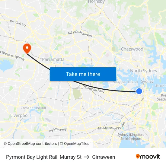 Pyrmont Bay Light Rail, Murray St to Girraween map