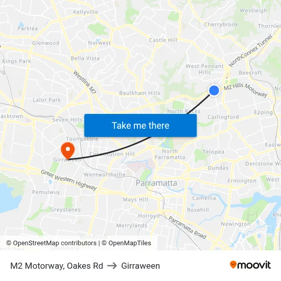 M2 Motorway, Oakes Rd to Girraween map