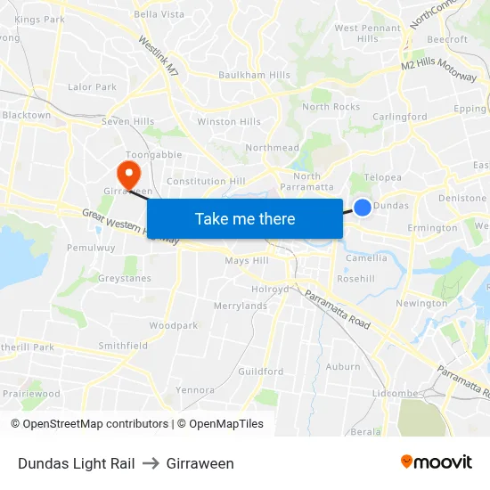 Dundas Light Rail to Girraween map