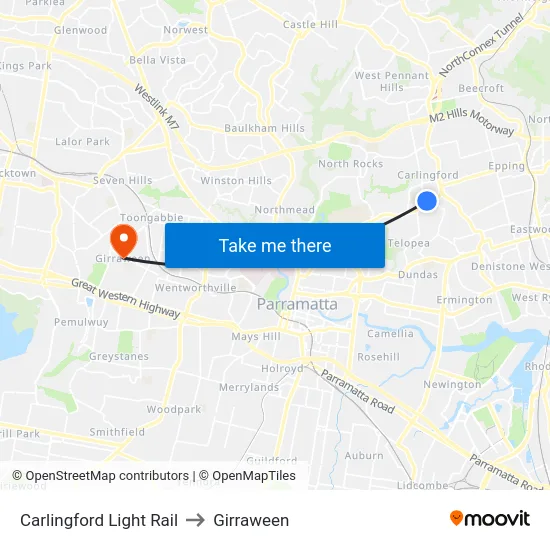 Carlingford Light Rail to Girraween map