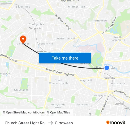 Church Street Light Rail to Girraween map