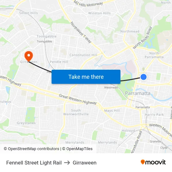 Fennell Street Light Rail to Girraween map