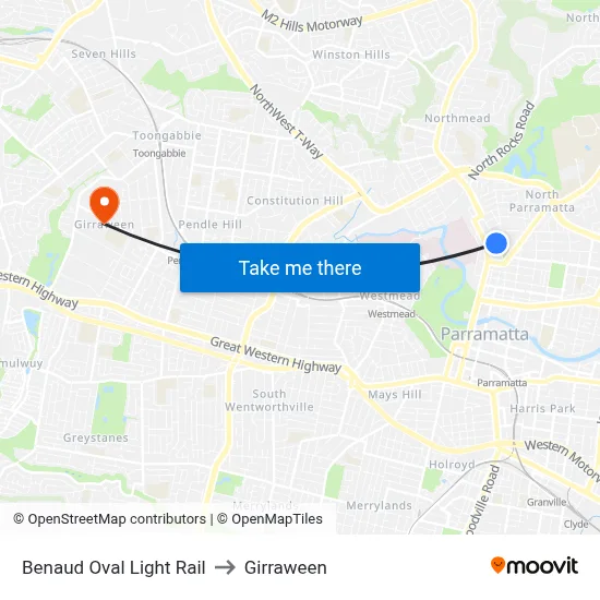Benaud Oval Light Rail to Girraween map