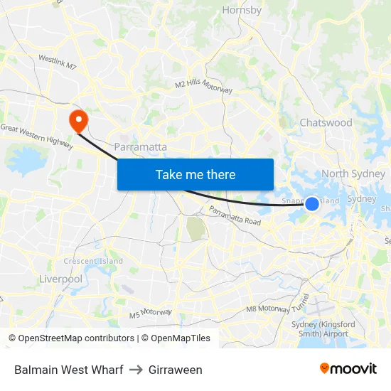 Balmain West Wharf to Girraween map
