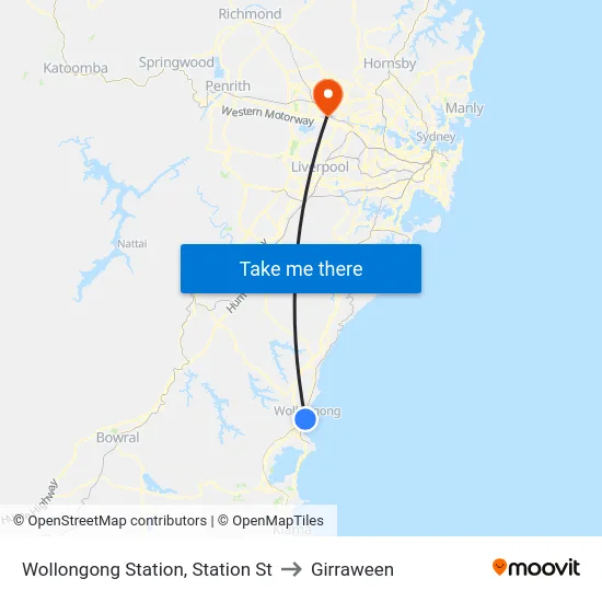 Wollongong Station, Station St to Girraween map