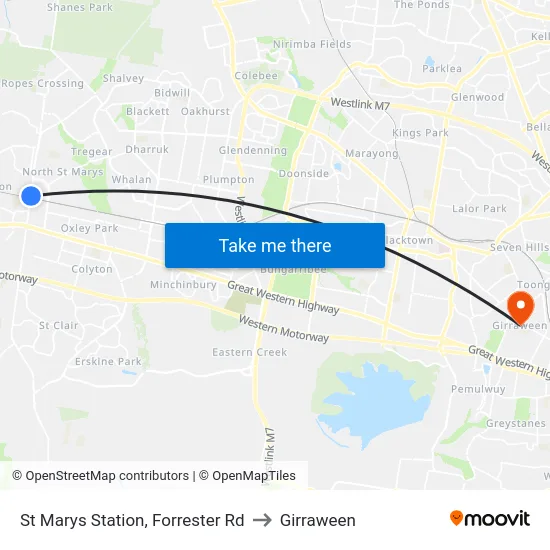 St Marys Station, Forrester Rd to Girraween map