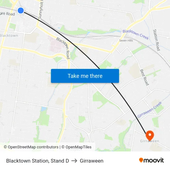 Blacktown Station, Stand D to Girraween map