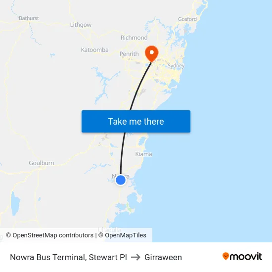 Nowra Bus Terminal, Stewart Pl to Girraween map