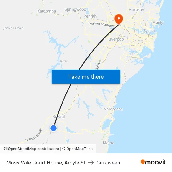 Moss Vale Court House, Argyle St to Girraween map