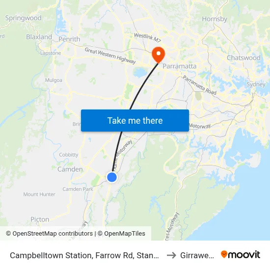 Campbelltown Station, Farrow Rd, Stand G to Girraween map