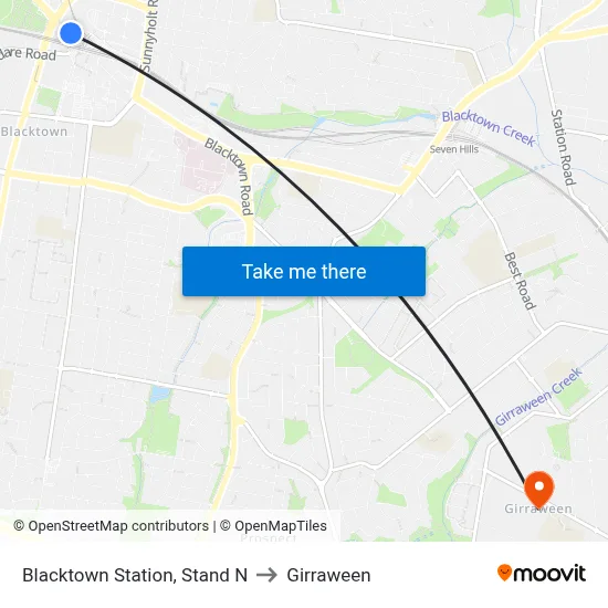 Blacktown Station, Stand N to Girraween map