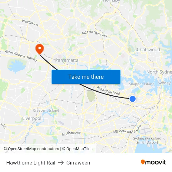 Hawthorne Light Rail to Girraween map