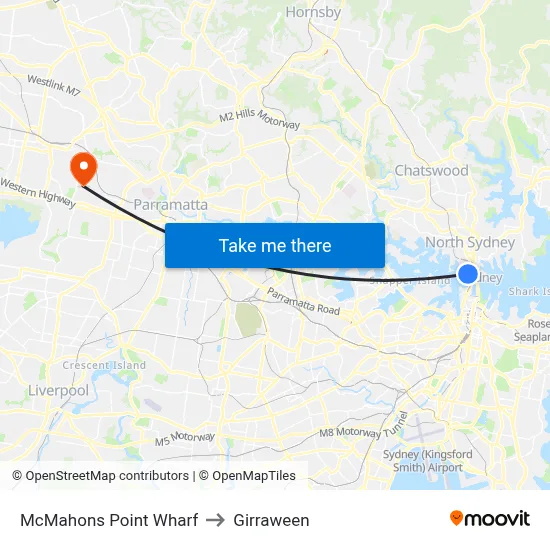 McMahons Point Wharf to Girraween map