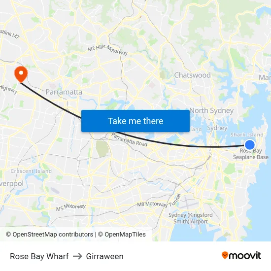 Rose Bay Wharf to Girraween map