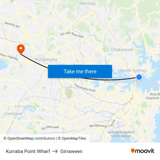 Kurraba Point Wharf to Girraween map