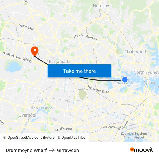 Drummoyne Wharf to Girraween map