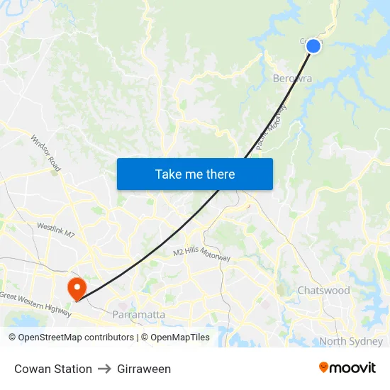 Cowan Station to Girraween map