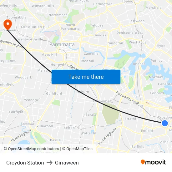Croydon Station to Girraween map