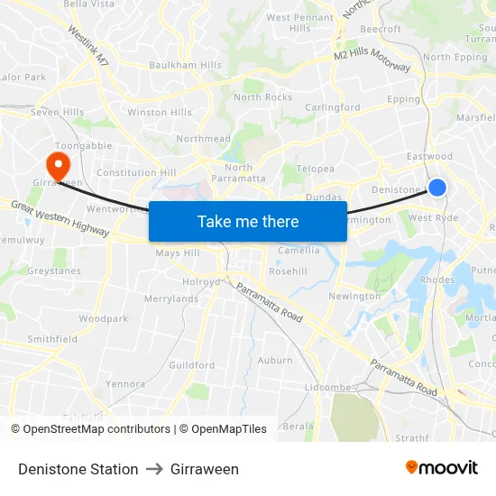 Denistone Station to Girraween map