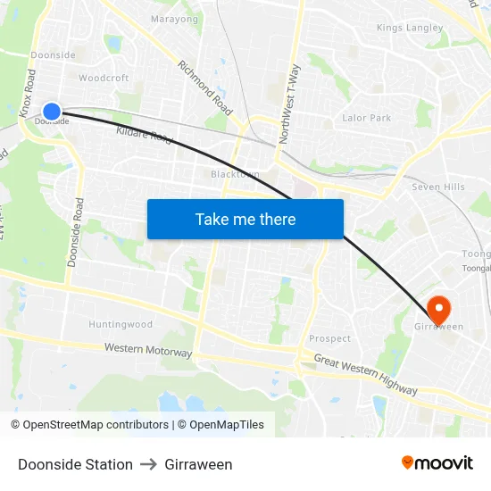 Doonside Station to Girraween map