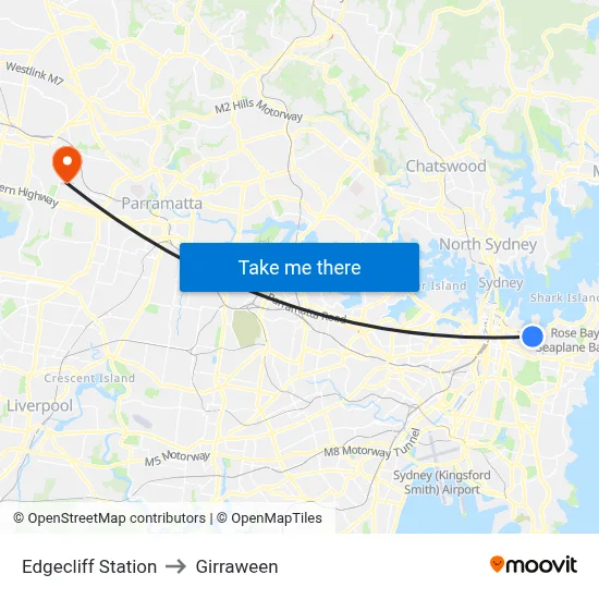 Edgecliff Station to Girraween map