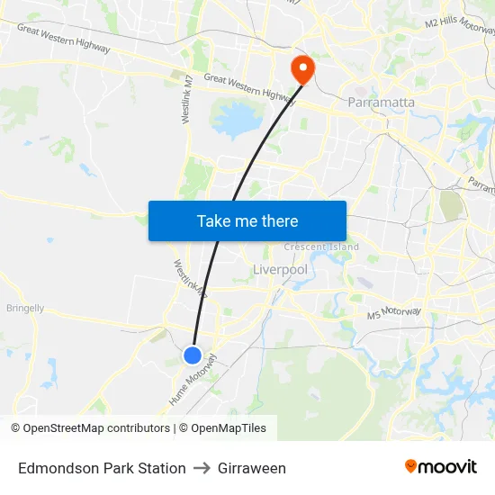Edmondson Park Station to Girraween map
