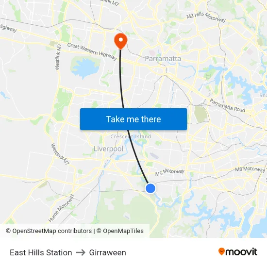 East Hills Station to Girraween map