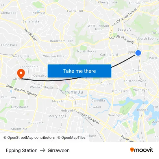Epping Station to Girraween map