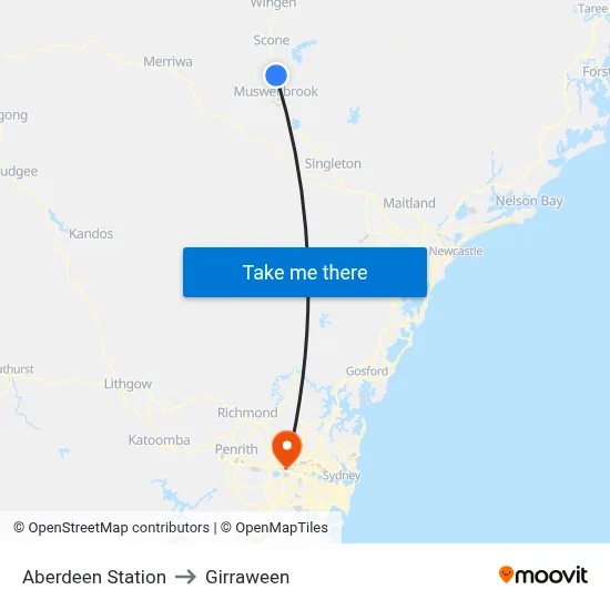 Aberdeen Station to Girraween map