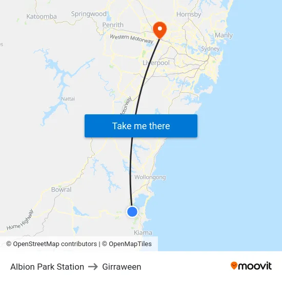 Albion Park Station to Girraween map