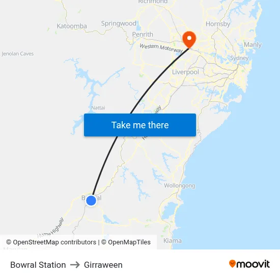 Bowral Station to Girraween map