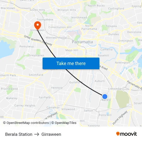 Berala Station to Girraween map