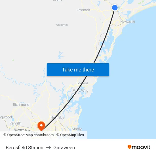 Beresfield Station to Girraween map
