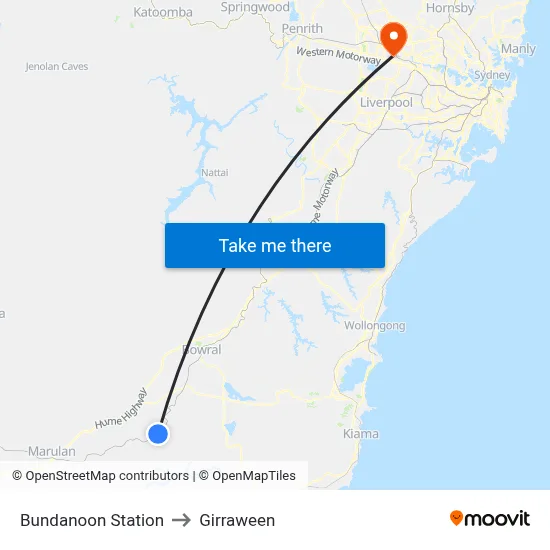Bundanoon Station to Girraween map
