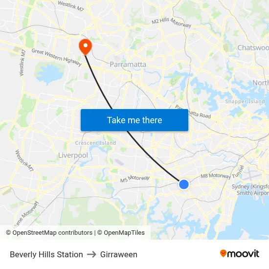 Beverly Hills Station to Girraween map