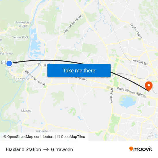 Blaxland Station to Girraween map