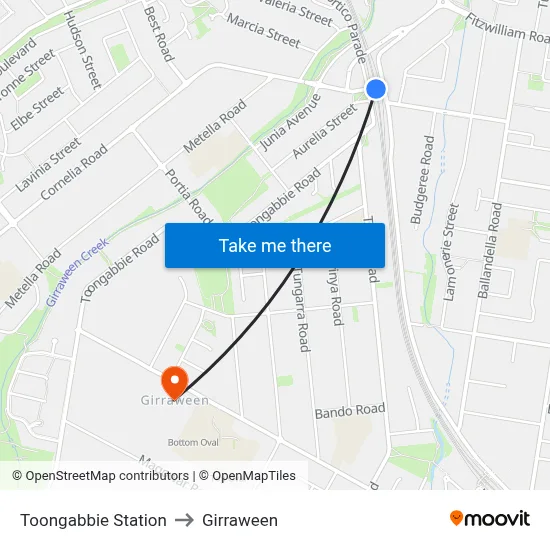 Toongabbie Station to Girraween map