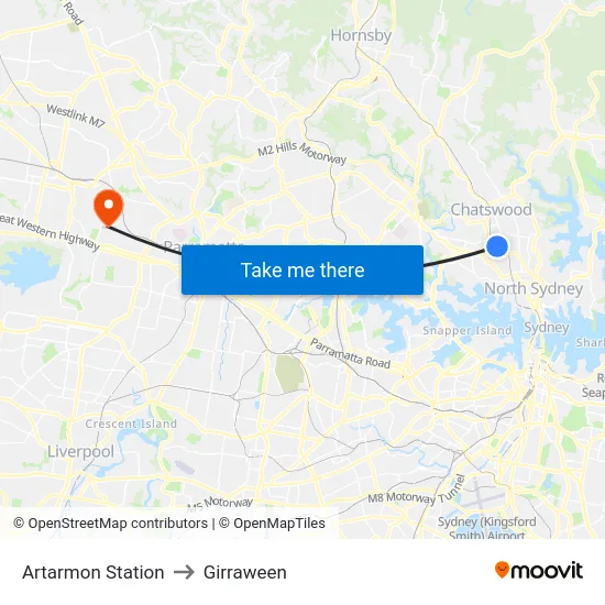 Artarmon Station to Girraween map