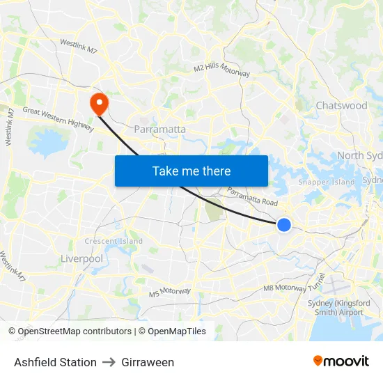 Ashfield Station to Girraween map